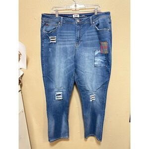 EV1 Alex Relaxed Vintage Jeans Womens Size 18 Distressed Patched Blue Denim